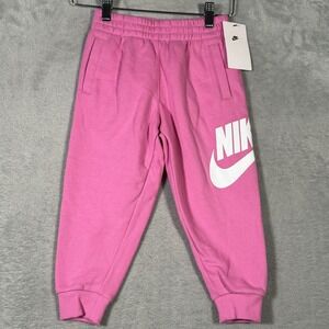 Nike Pants Girls 4 Playful Pink Sweatpants Joggers Big Swoosh Logo NWT Cuffed‎